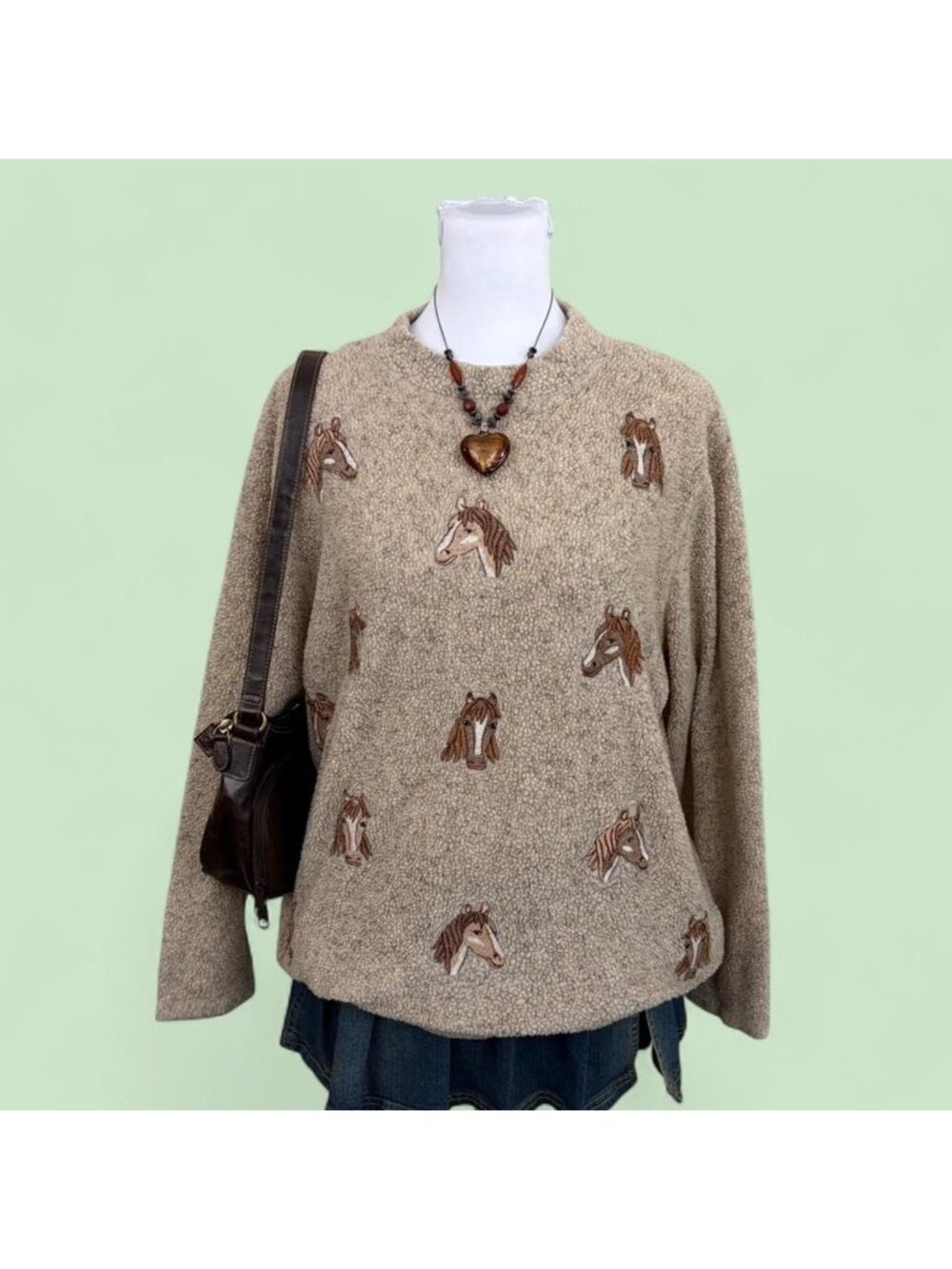 90s horse print western fleece sweater
